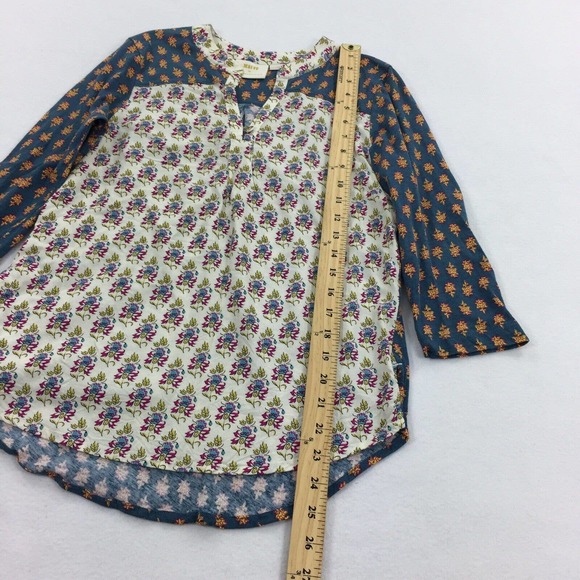 Anthropologie Maeve Floral Damask Print Top Size Extra Small Cream Blue Boho XS - Picture 6 of 6